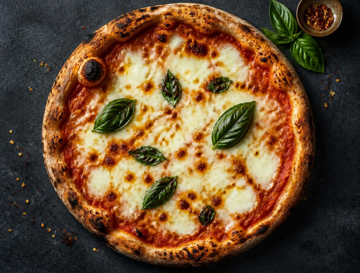 Pizza assada inteira vista de cima